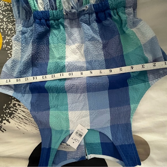 LOFT Plaid Cutout Back Midi Pocket Dress Blue Aqua White Size M. NWT - Picture 12 of 15